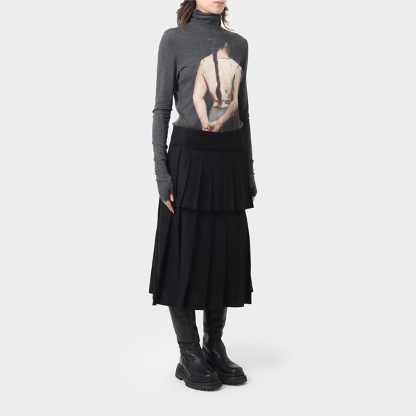 Y's Yohji Yamamoto Wool Linen Pleated Kilt Skirt