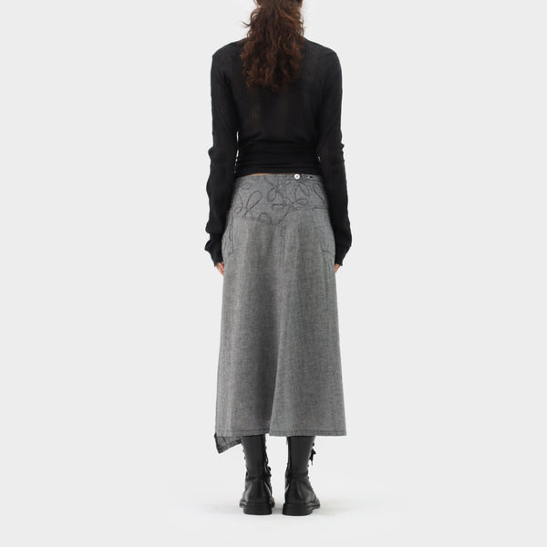 Y's Yohji Yamamoto Floral Applique Skirt
