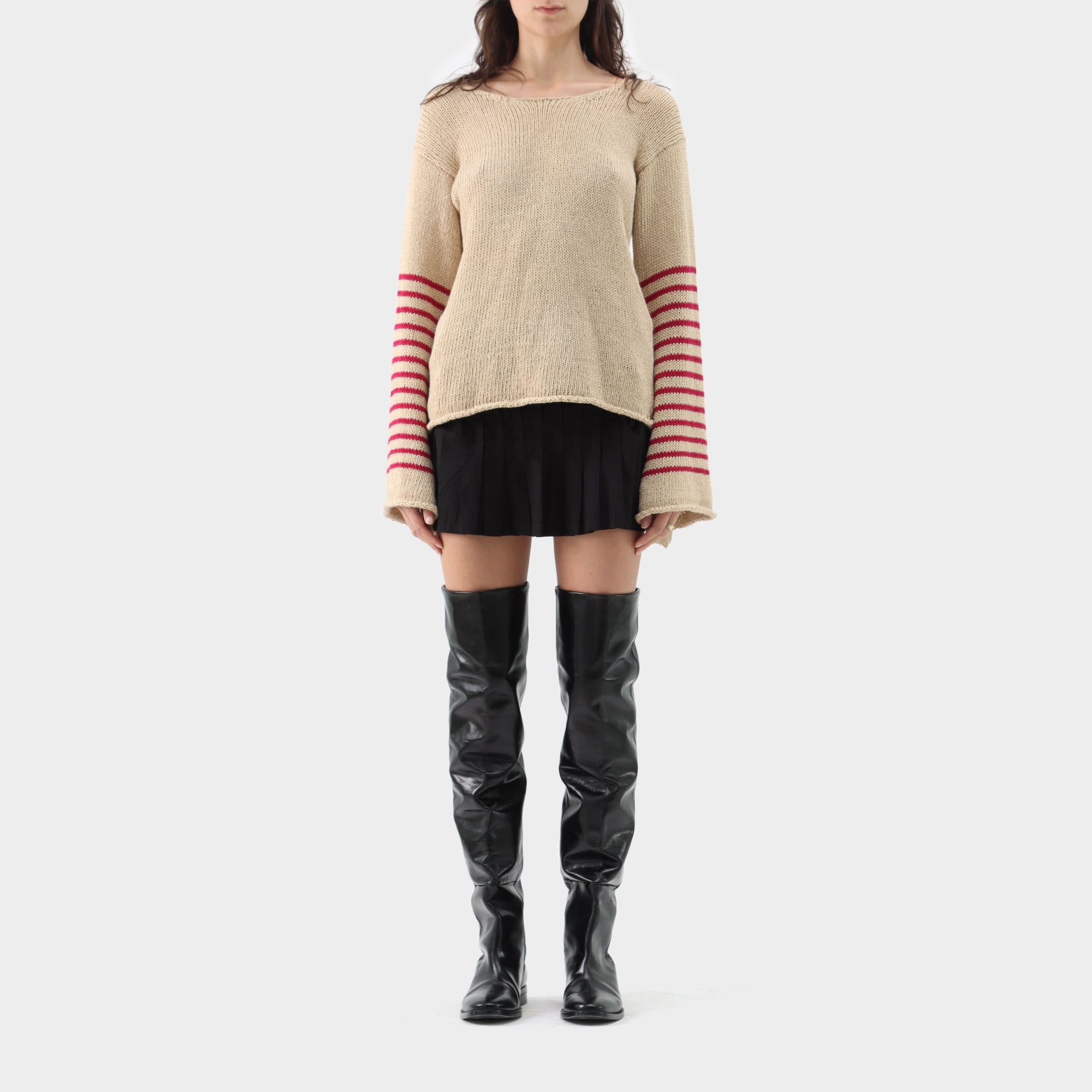 Yohji Yamamoto Knitted Bell Sleeve Striped Jumper