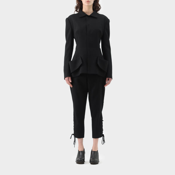 Yohji Yamamoto Drape Pocket Wool Blazer With Lace Cuff Pant