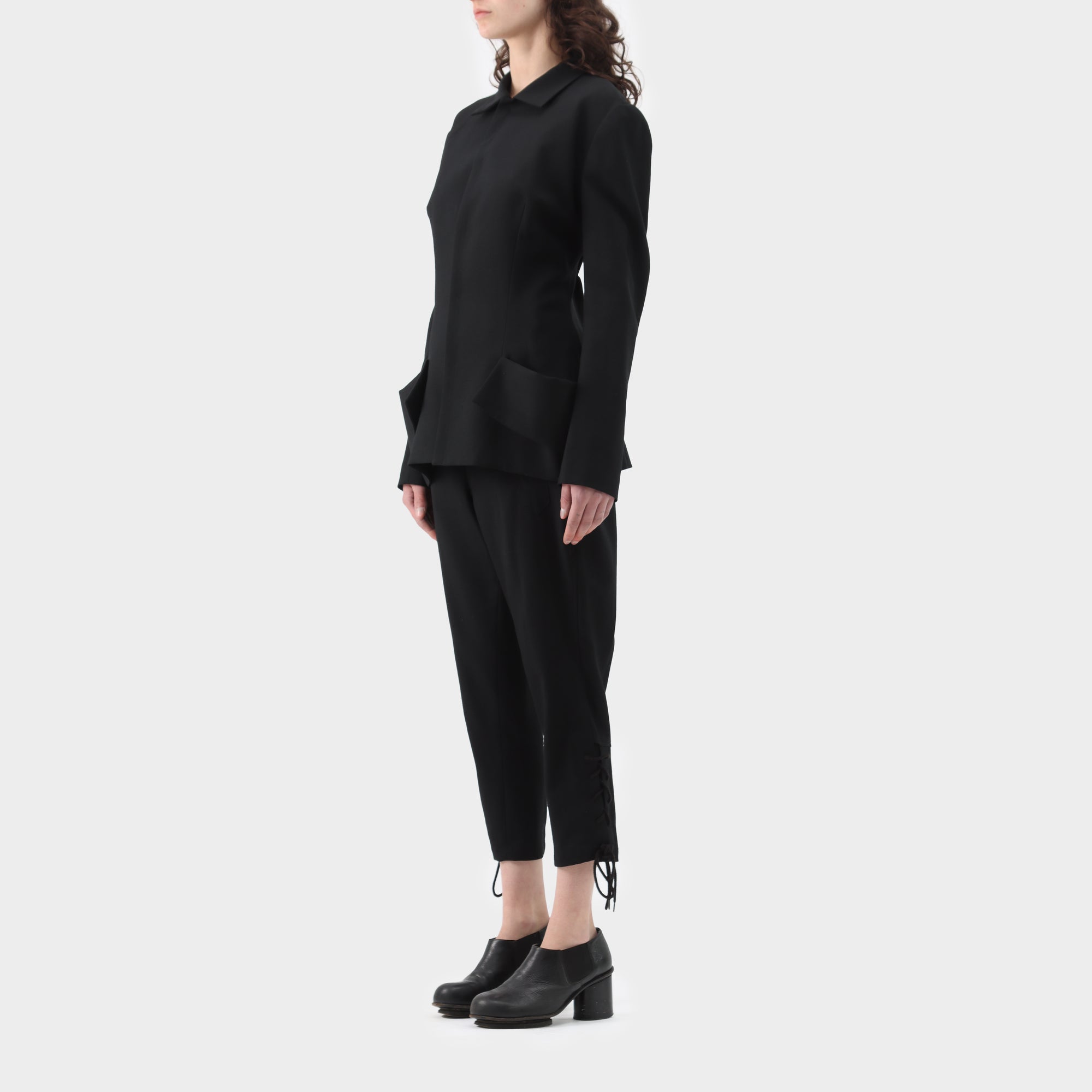 Yohji Yamamoto Drape Pocket Wool Blazer With Lace Cuff Pant