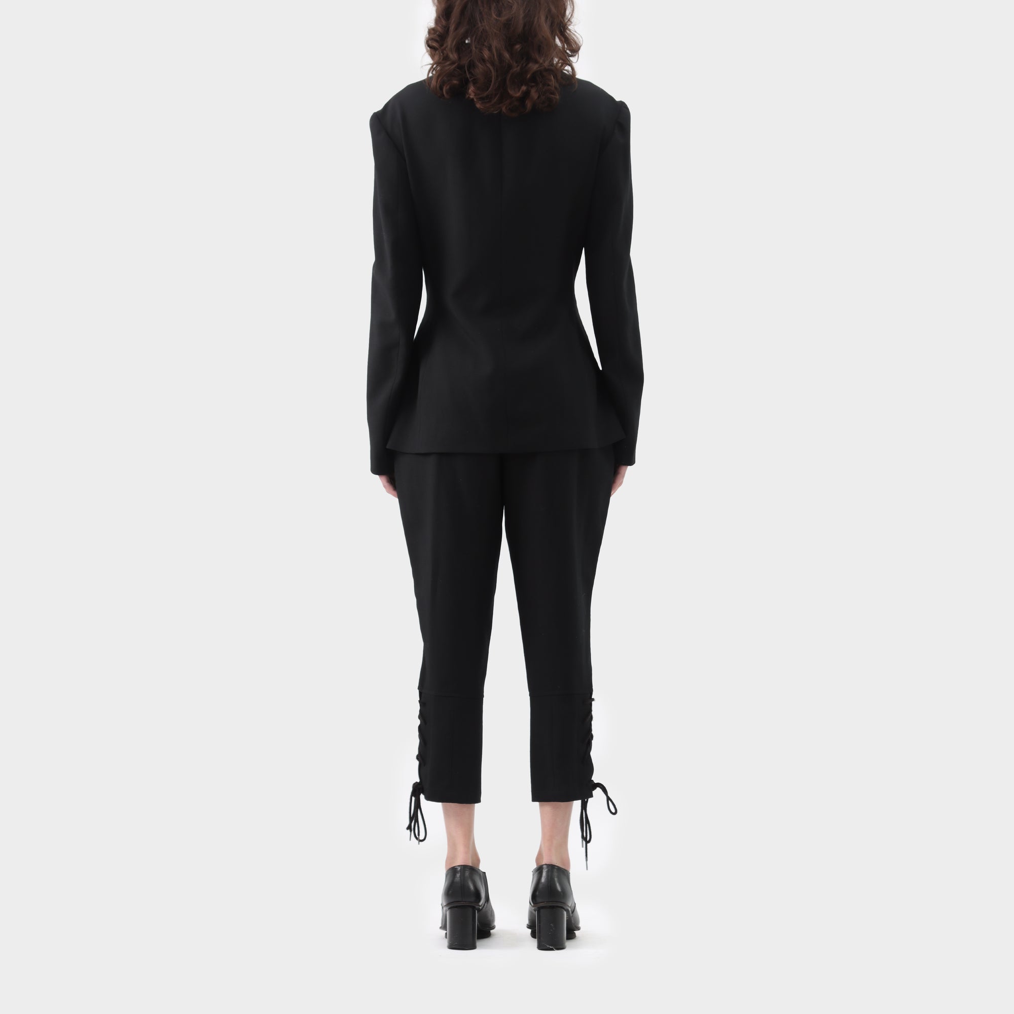 Yohji Yamamoto Drape Pocket Wool Blazer With Lace Cuff Pant