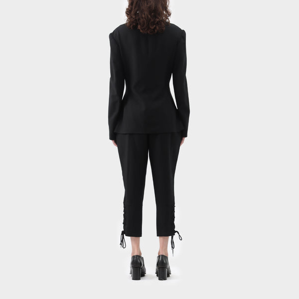 Yohji Yamamoto Drape Pocket Wool Blazer With Lace Cuff Pant