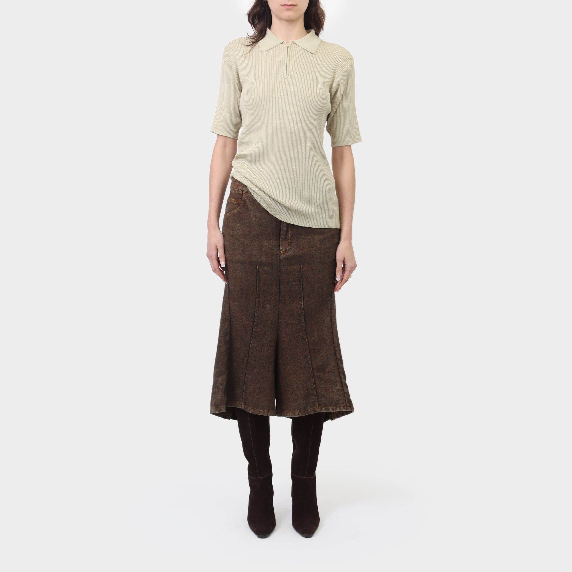 Yohji Yamamoto D'Urban A.A.R Ribbed Silk Quarter Zip Top