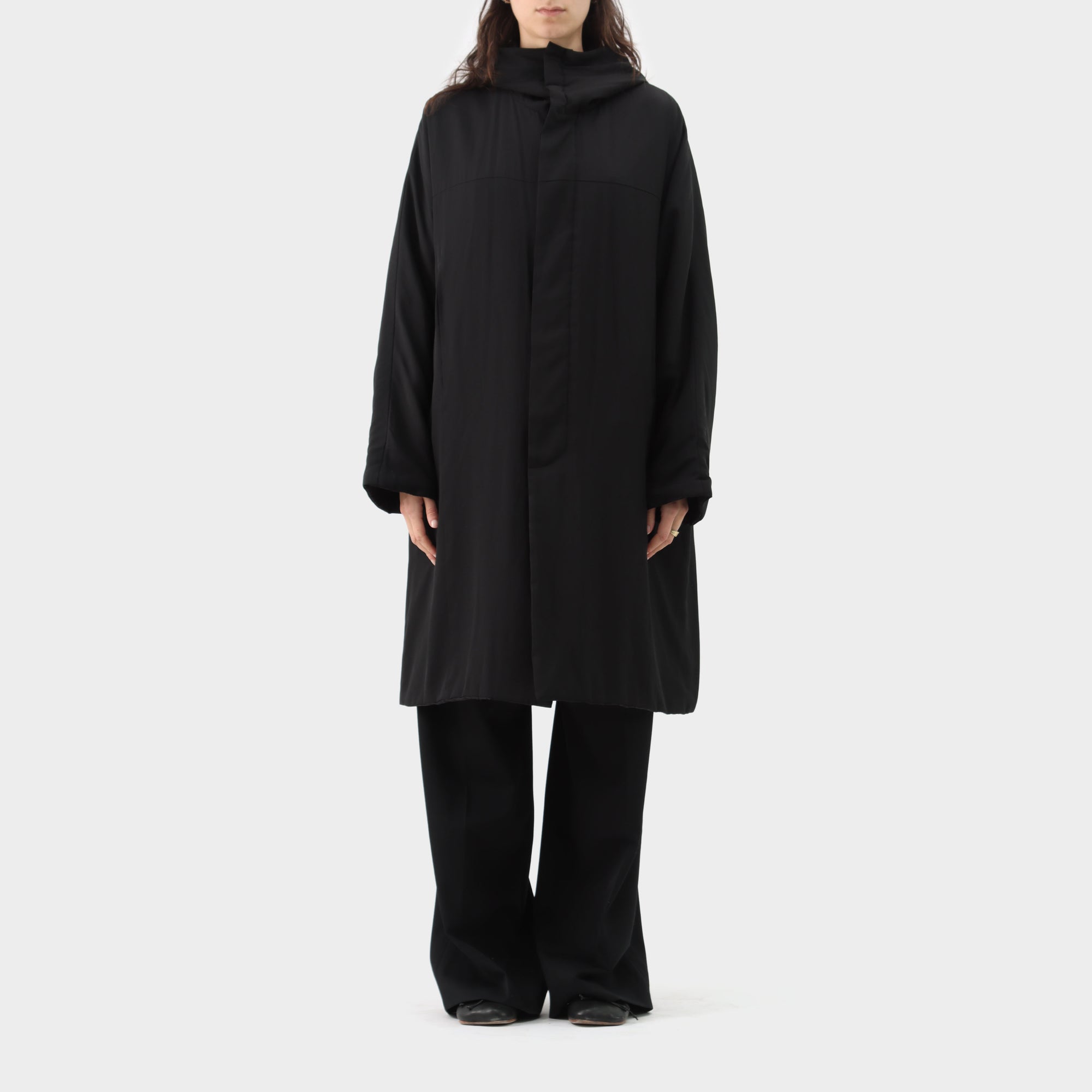 Yohji Yamamoto Noir Silk Padded Hooded Coat