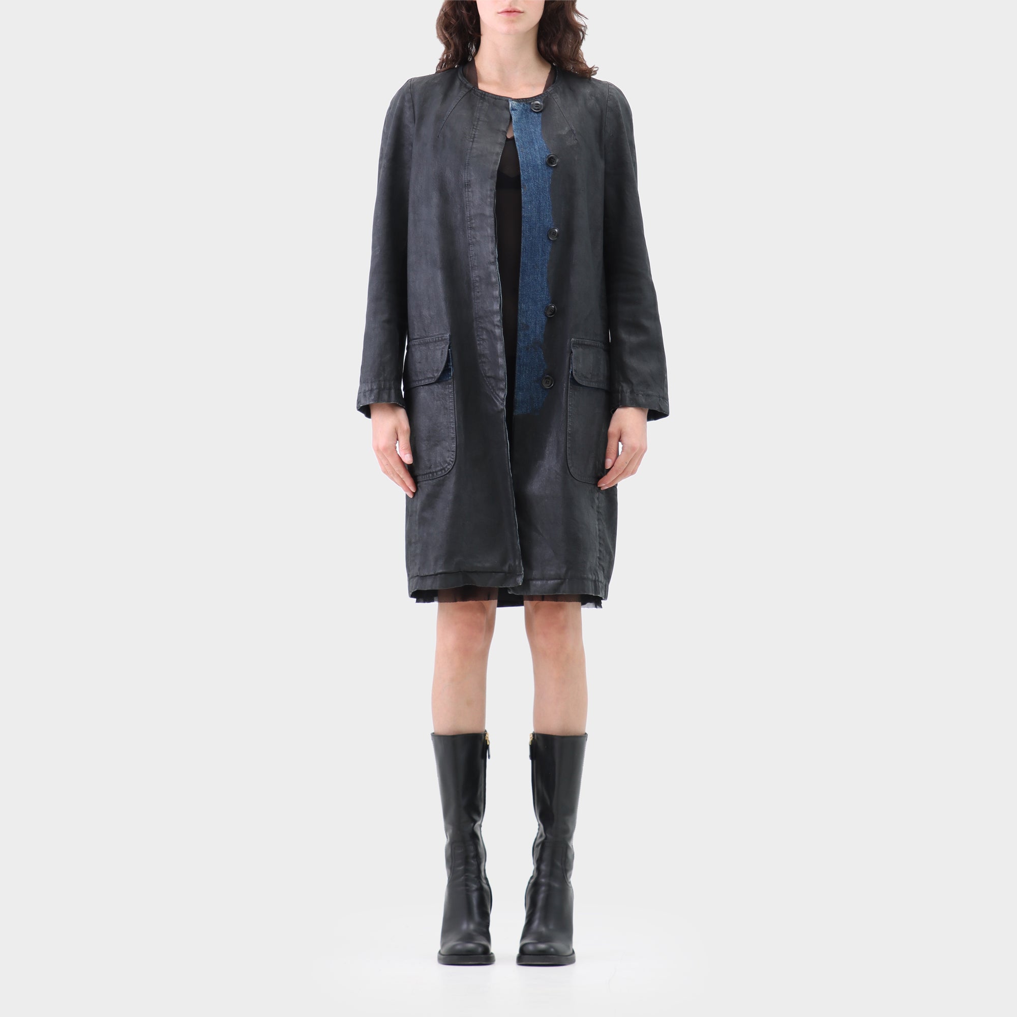 Dries van Noten coated denim longline jacket