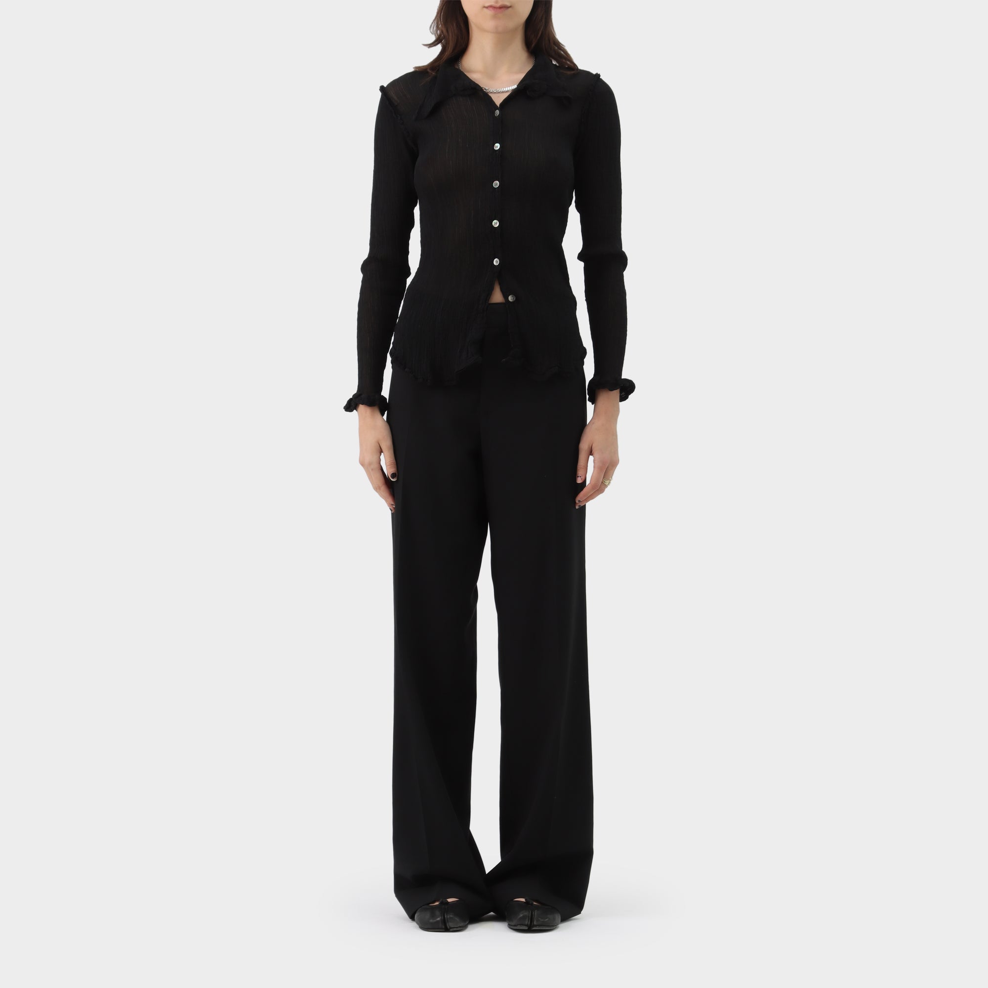 Issey Miyake Me Sheer Frilled Pleat Button Up