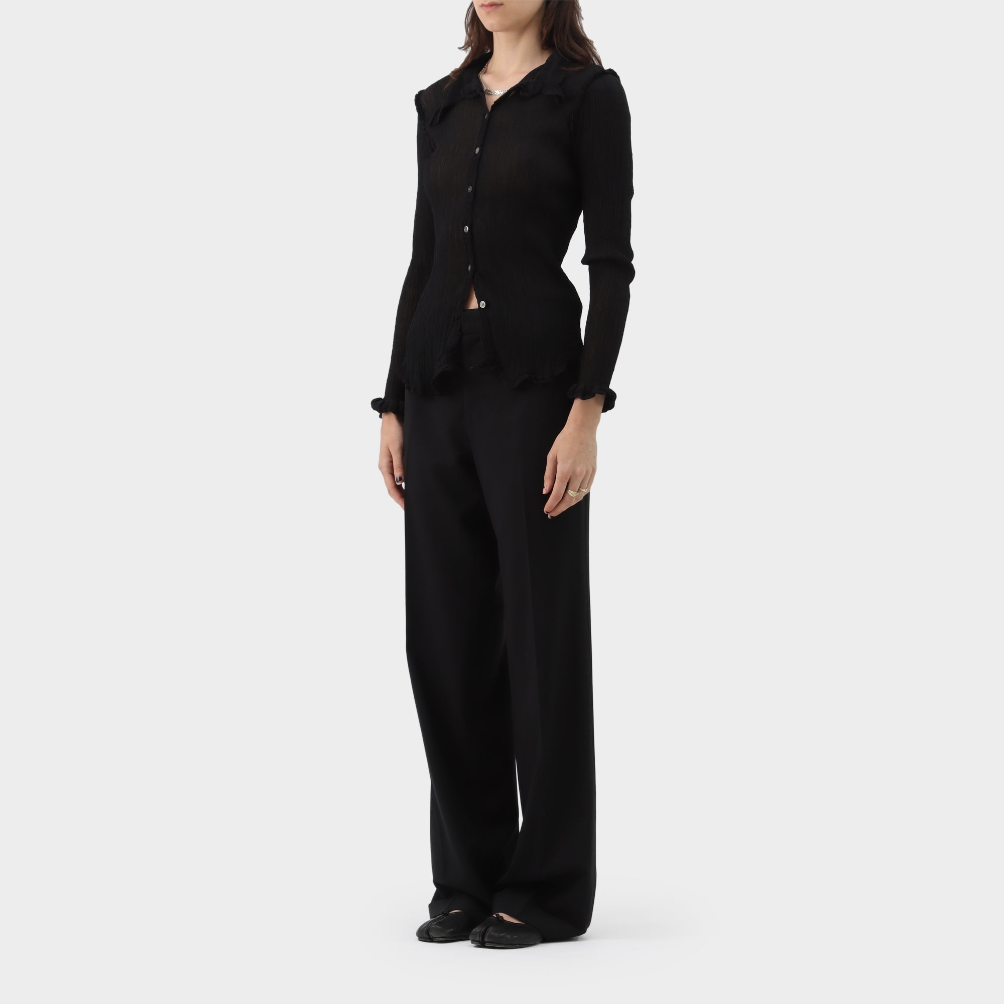 Issey Miyake Me Sheer Frilled Pleat Button Up