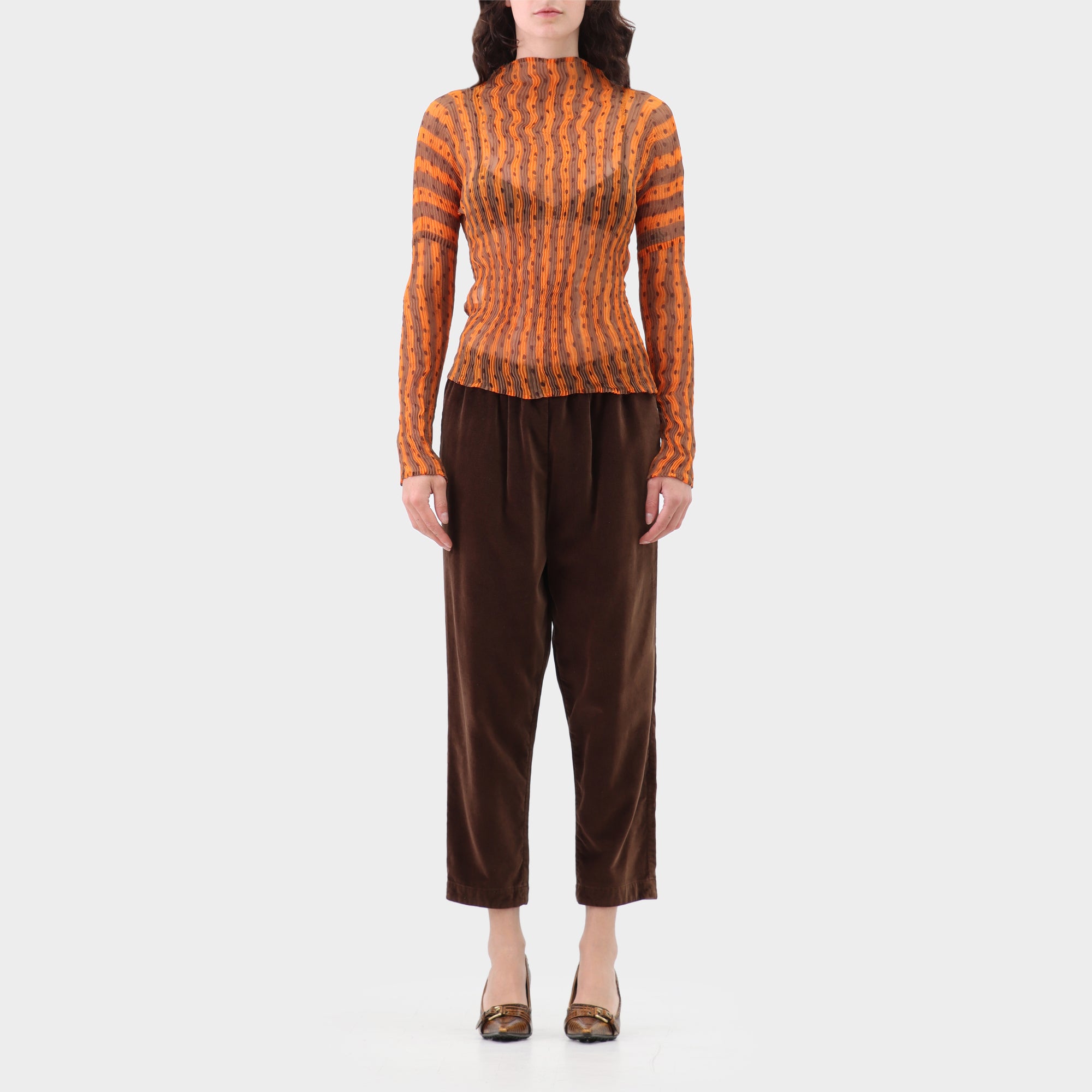 Issey Miyake Fete High Neck Pleated Spot Top